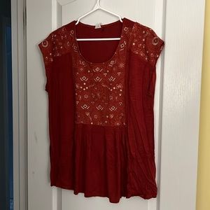 Anthropology orange embroidery shirt